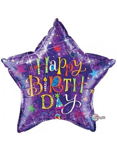 Globo Birthday Typography Purple Estrella 91cm Foil Poliamida Q35358