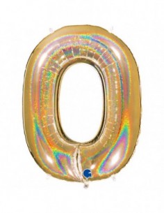 Globo Numero 0 Oro Brillante Holografico 100cm
