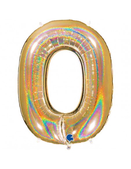 Globo Numero 0 Oro Brillante Holografico 100cm