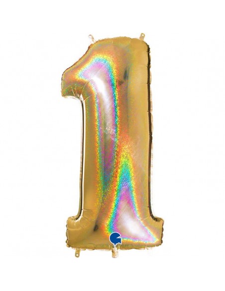 Globo Numero 1 Oro Brillante Holografico 100cm