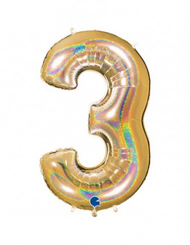 Globo Numero 3 Oro Brillante Holografico 100cm