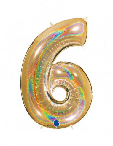 Globo Numero 6 Oro Brillante Holografico 100cm