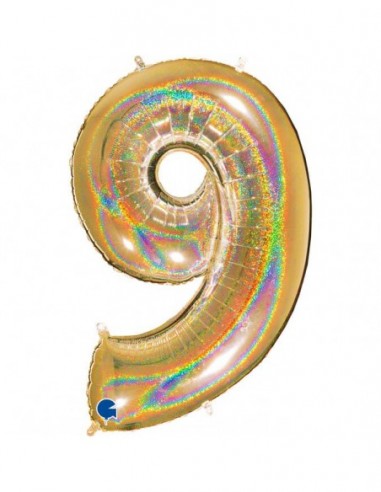 Globo Numero 9 Oro Brillante Holografico 100cm