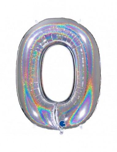 Globo Numero 0 Plata Brillante Holografico 100cm