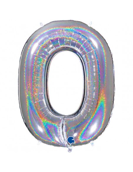 Globo Numero 0 Plata Brillante Holografico 100cm