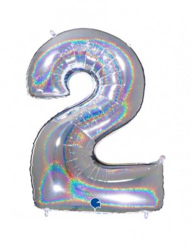 Globo Numero 2 Plata Brillante Holografico 100cm