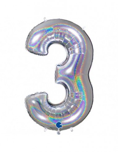 Globo Numero 3 Plata Brillante Holografico 100cm