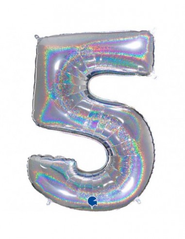 Globo Numero 5 Plata Brillante Holografico 100cm