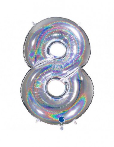 Globo Numero 8 Plata Brillante Holografico 100cm