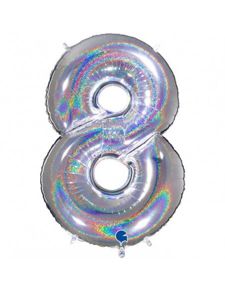 Globo Numero 8 Plata Brillante Holografico 100cm