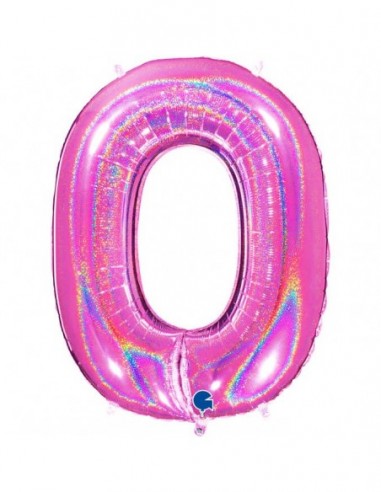 Globo Numero 0 Fucsia Brillante Holografico 100cm