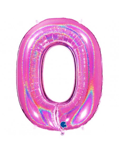 Globo Numero 0 Fucsia Brillante Holografico 100cm