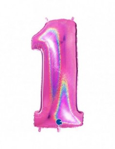Globo Numero 1 Fucsia Brillante Holografico 100cm