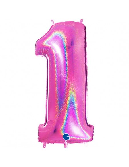 Globo Numero 1 Fucsia Brillante Holografico 100cm