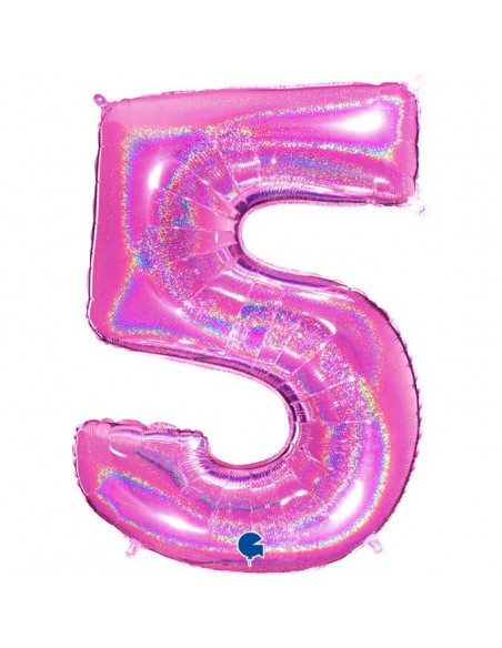 Globo Numero 5 Fucsia Brillante Holografico 100cm