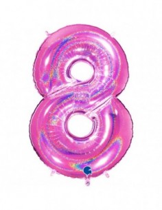 Globo Numero 8 Fucsia Brillante Holografico 100cm