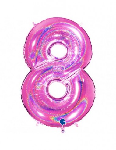 Globo Numero 8 Fucsia Brillante Holografico 100cm