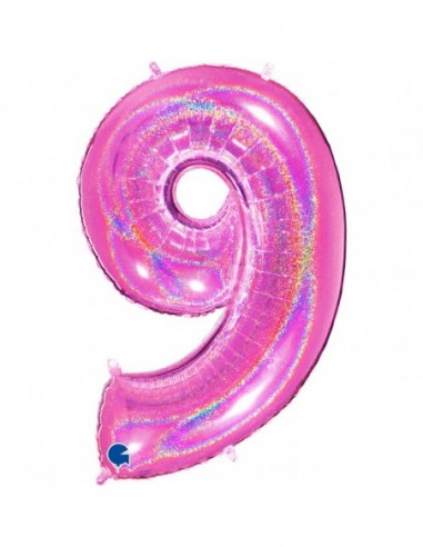 Globo Numero 9 Fucsia Brillante Holografico 100cm