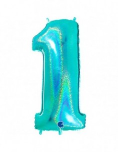 Globo Numero 1 Tiffany Brillante Holografico 100cm