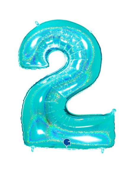 Globo Numero 2 Tiffany Brillante Holografico 100cm