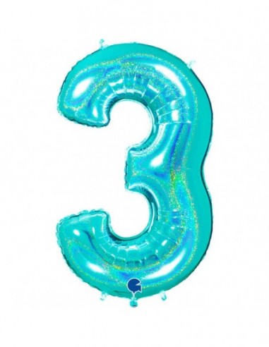 Globo Numero 3 Tiffany Brillante Holografico 100cm