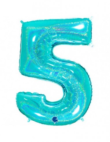 Globo Numero 5 Tiffany Brillante Holografico 100cm