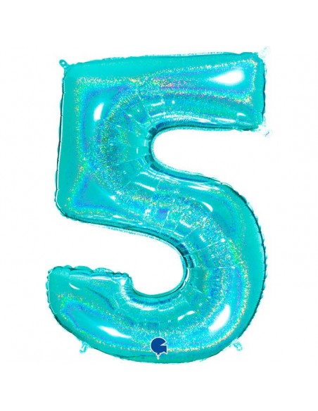 Globo Numero 5 Tiffany Brillante Holografico 100cm