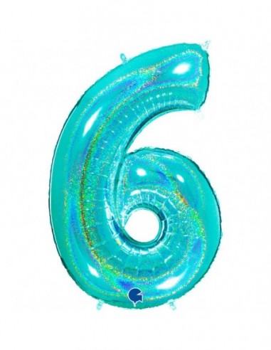Globo Numero 6 Tiffany Brillante Holografico 100cm