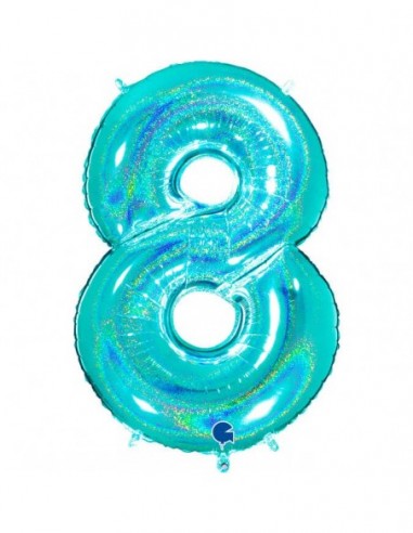 Globo Numero 8 Tiffany Brillante Holografico 100cm