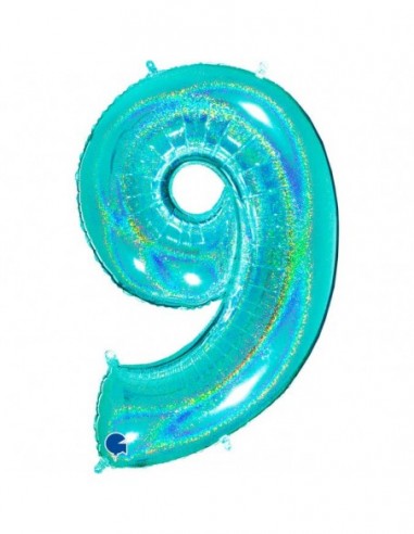 Globo Numero 9 Tiffany Brillante Holografico 100cm