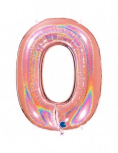 Globo Numero 0 Oro Rosa Brillante Holografico 100cm