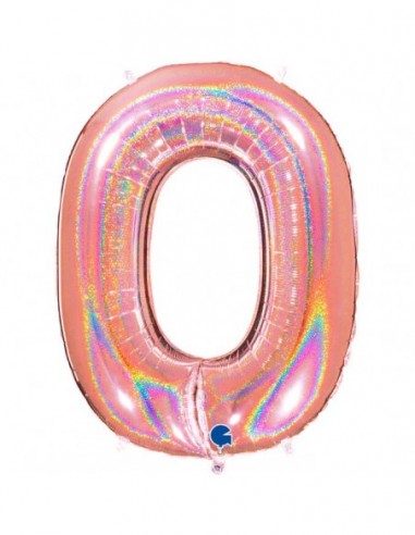 Globo Numero 0 Oro Rosa Brillante Holografico 100cm