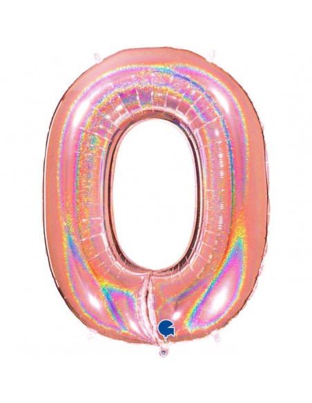 Globo Numero 0 Oro Rosa Brillante Holografico 100cm