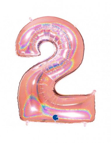 Globo Numero 2 Oro Rosa Brillante Holografico 100cm