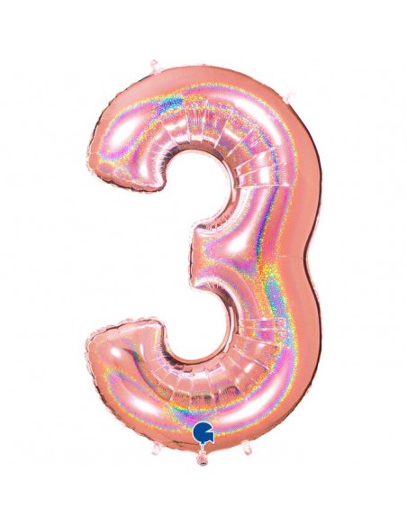 Globo Numero 3 Oro Rosa Brillante Holografico 100cm