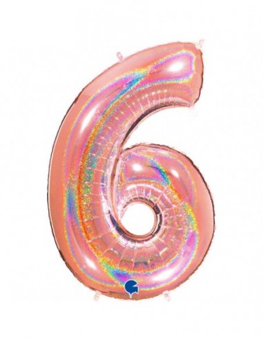 Globo Numero 6 Oro Rosa Brillante Holografico 100cm