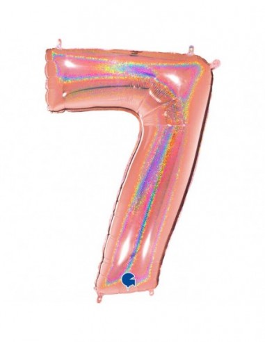 Globo Numero 7 Oro Rosa Brillante Holografico 100cm
