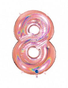 Globo Numero 8 Oro Rosa Brillante Holografico 100cm