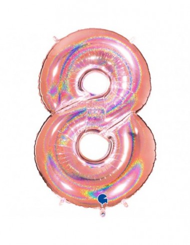 Globo Numero 8 Oro Rosa Brillante Holografico 100cm