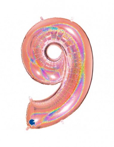 Globo Numero 9 Oro Rosa Brillante Holografico 100cm