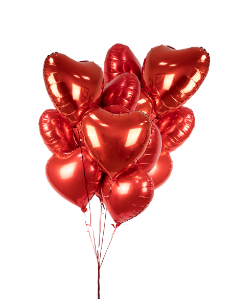 Ramo de Globos 12 Corazones Rojos