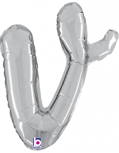 Globo Letra Cursiva V Plata 36cm