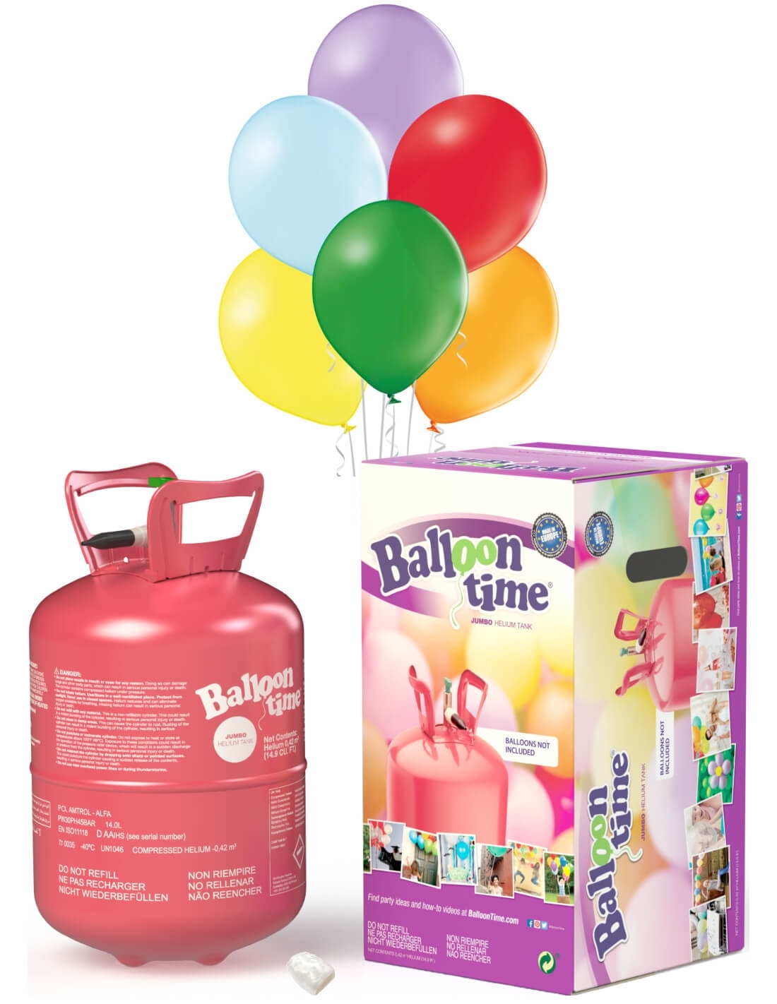 Bombonas de Helio para Globos 0.42m3 con 50 Globos Pastel y Lazos