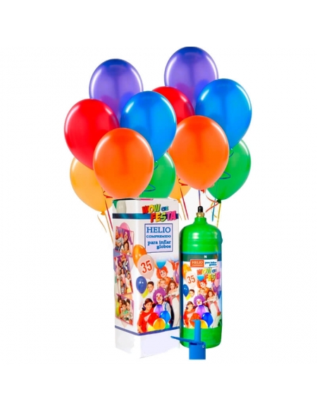 Bombonas Helio Desechable 0.25m3 con 30 Globos Pastel y Lazos