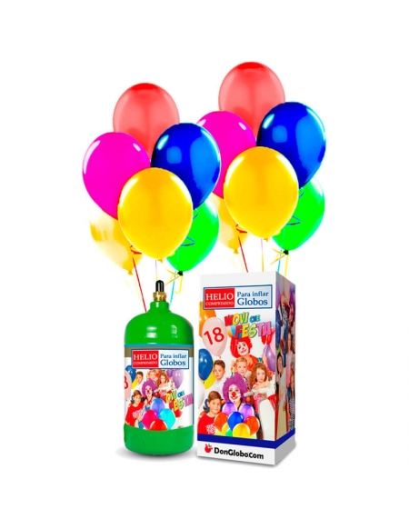 Bombonas Helio Desechable 0.155m3 con 18 Globos Metalizados y Lazos