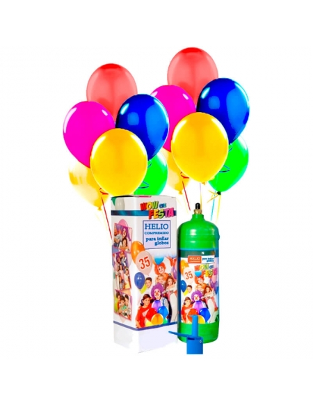 Bombonas Helio Desechable 0.25m3 con 30 Globos Metalizados y Lazos