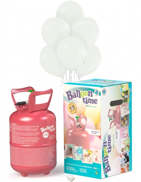 Bombona Helio Desechable 0.13m3 con 15 Globos Blancos Pastel PL01