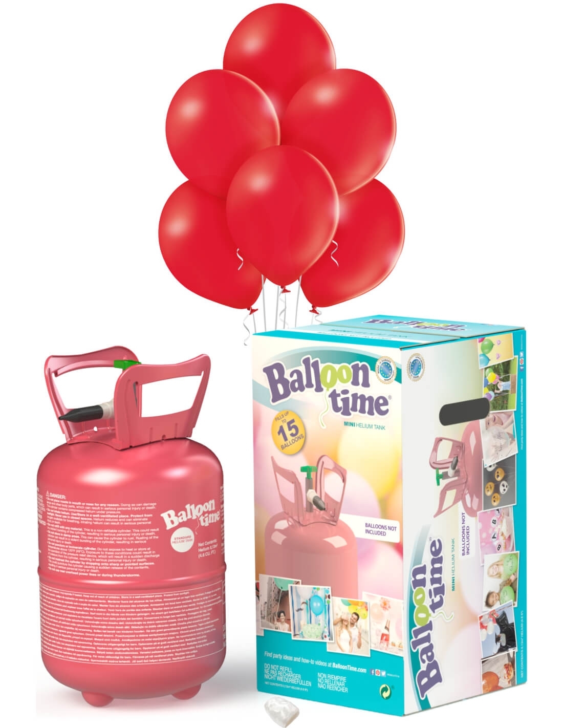 Bombonas de Helio Desechable 0.13m3 con 15 Globos Rojos Pastel