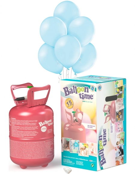 Bombona Helio Desechable 0.13m3 con 15 Globos Celestes Pastel PL09