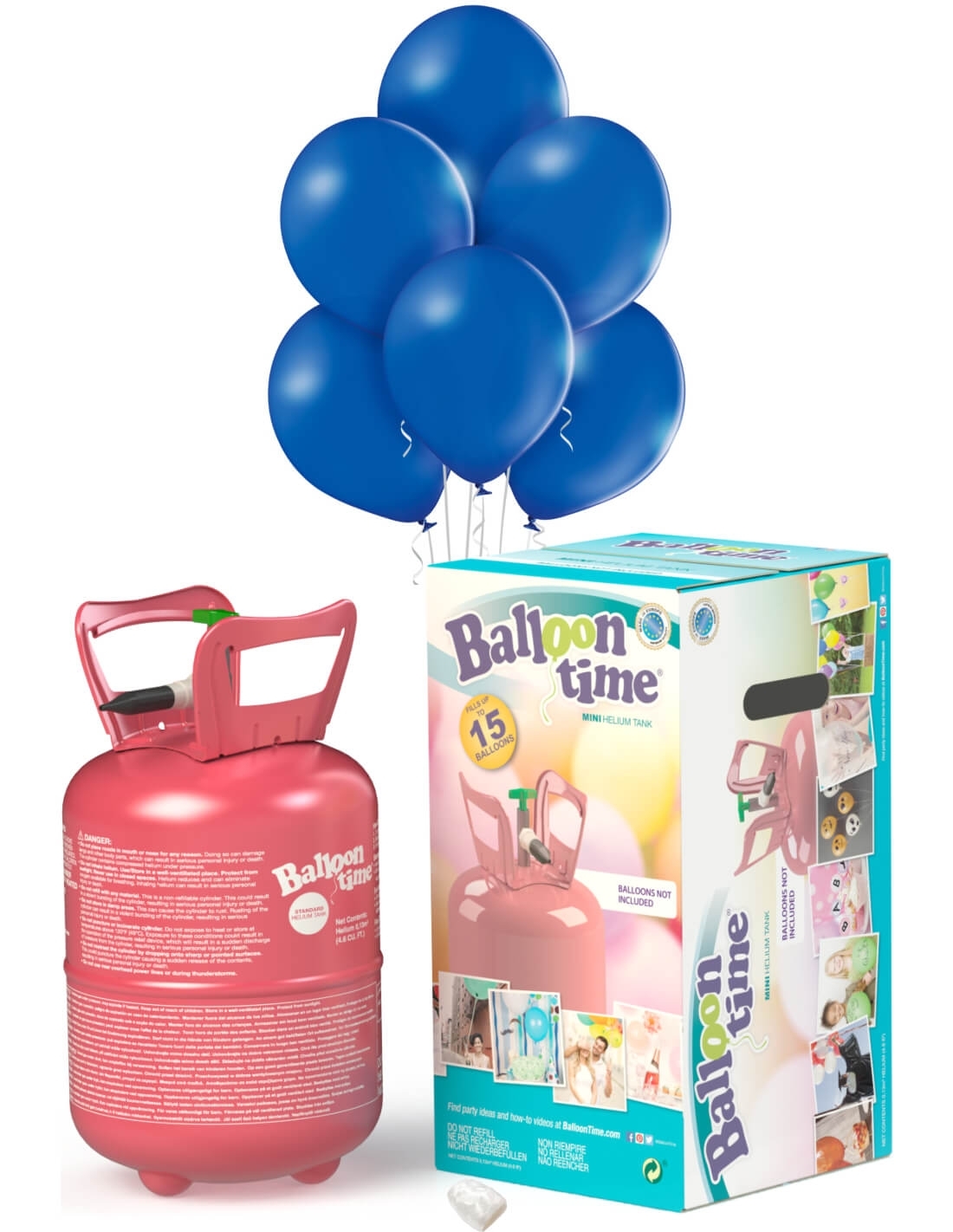 Bombonas de Helio Desechable 0.13m3 con 15 Globos Azules Pastel